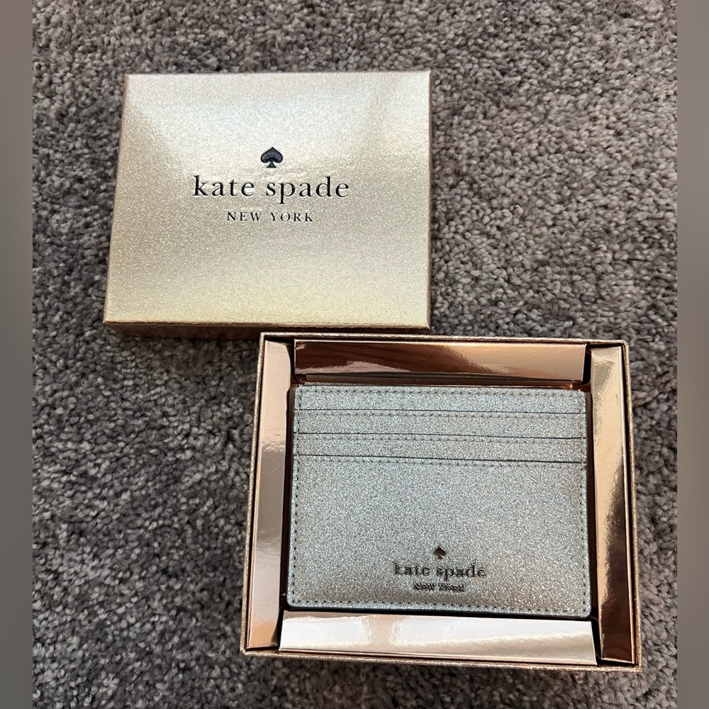 Kate Spade Silver Glitter Card Holder NIB